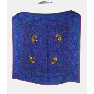 Womens Silk Pheasant Paisley Scarf Wrap Countryside Heritage Jewel Tones 30×32